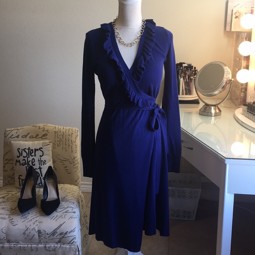 Beautiful sweater wrap dress with ruffle detail